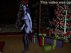 Sultry widow dances sensually in bedroom on Christmas