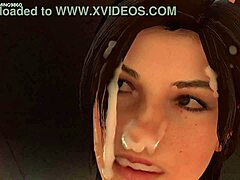 Cartone animato 3D di una madre voluttuosa che viene soffocata da Lara Croft