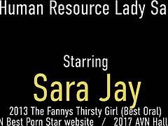 Sara Jay, a busty office milf, receives a sticky reward after a hard day's work