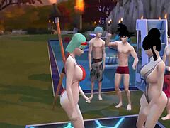 Dragon Ball porno epizoda 45: MILF in mačeha v trojčku s čudnimi ženami in prevarantskimi možmi v orgiji zabave ob bazenu