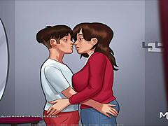 Cartoon mature's passionate kiss in the summer heat