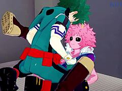 Mina Ashido og Momo Yaoyorozu slutter sig til Izuku Midoriya til en intens trekant i My Hero Academia hentai