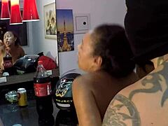 Small-titted MILF gets pounded by stranger in the room