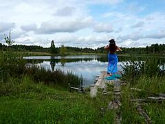 Lady in Bikini Dancing on the Lake