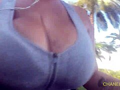 Sports bra ripped and big tits flying in public